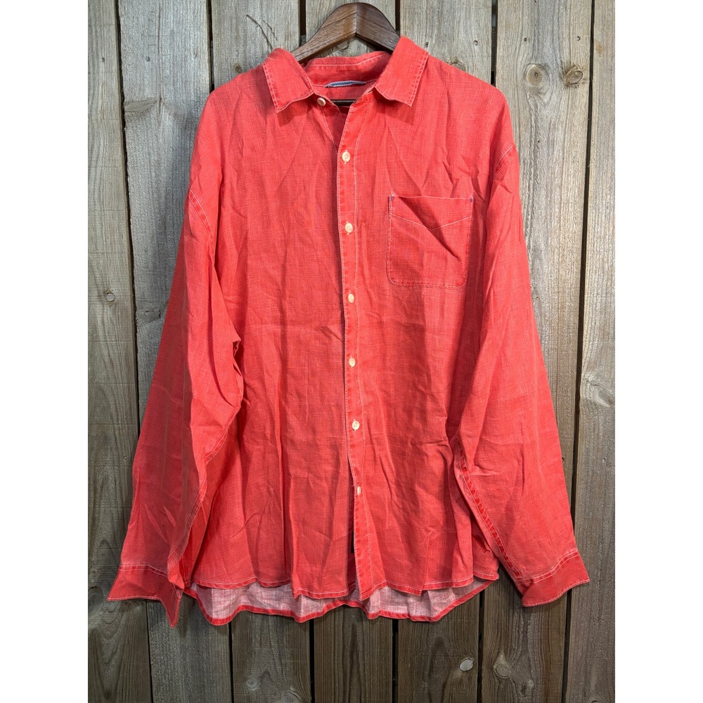 Tommy Bahama Relax Mens XLT Coral Red 100% Linen Button Down Shirt BT310622